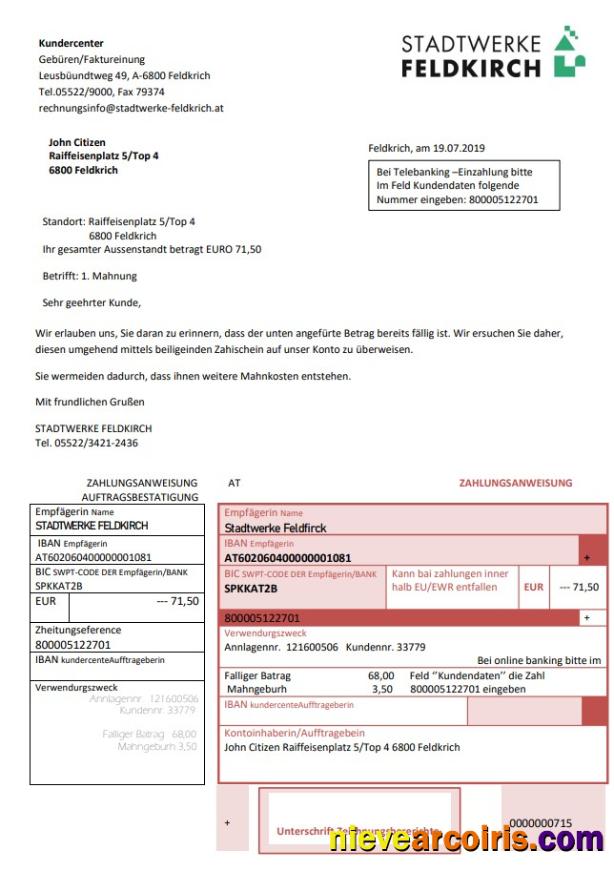 Austria Stadtwerke Feldkirch utility bill